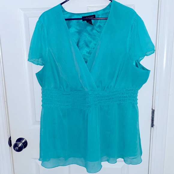 Lane Bryant 22/24 Plus Size Teal Dress Blouse with Elastic Waist - Picture 2 of 9